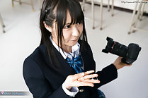Momoki Nozomi raising hand cum on her hand holding camera