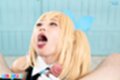 Head thrown back showing cum in her mouth