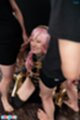 Mizuki kneeling cocks pressed to her face