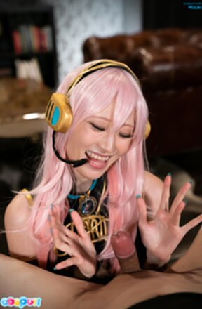 Mizuki on her knees giving handjob and milking cum from cock