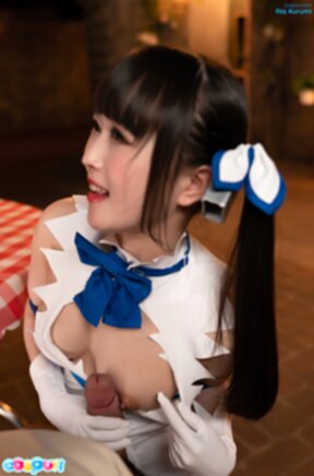 Ria Kurumi on her knees giving breast sex and milking cum from cock