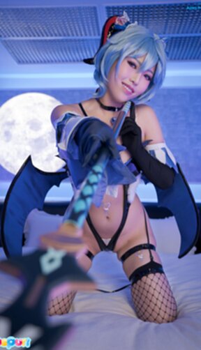 Aina Mikami in fishnet stockings spreading her shaved pussy