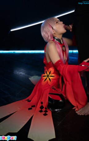 Nagi Tsukino on her knees sucking cock and cum in mouth