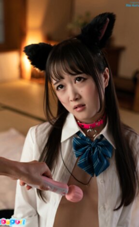 Ria Kurumi in cat ears on her knees face fucked and cum in mouth