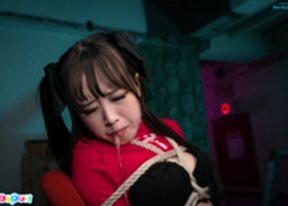 Ria Kurumi Bound with rope to chair and face fucked cum in mouth