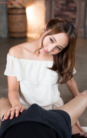 Hoshikawa Uika strips white dress and underwear gives handjob plays with cum