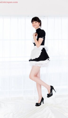 French maid Matsuda Anna giving handjob and sucking cum from her fingers