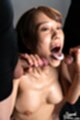 On her knees holding spent cocks cum in her mouth