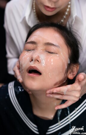 Tutor Aida Miku watching kogal Hayase An receiving bukkake facials