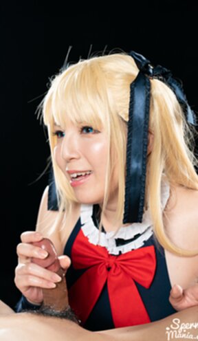 Mary on her knees giving handjobs sucking cocks and milking cum from cocks