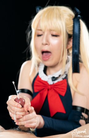 Mary on her knees giving handjobs sucking cocks and milking cum from cocks