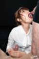 Mizuki cum in mouth head thrown back mouth open hands around hard cock