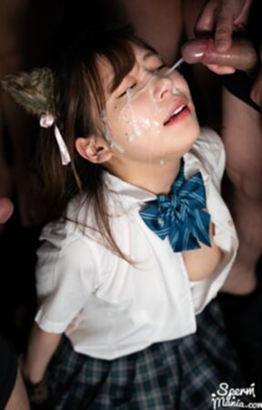 Student Tsukino Nagi in uniform face glazed with bukkake cum