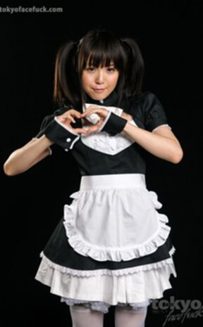 Maid Sakura Sena in uniform on her knees sucking cock